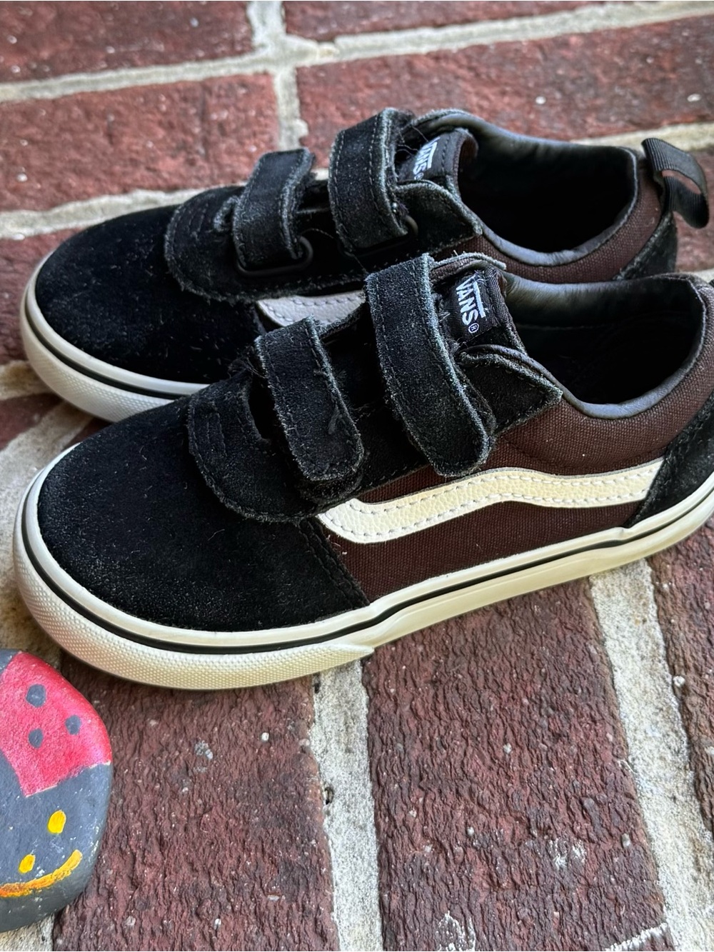 Vans Kids Black & Brown Velcro Old Skool with Cream Stripe